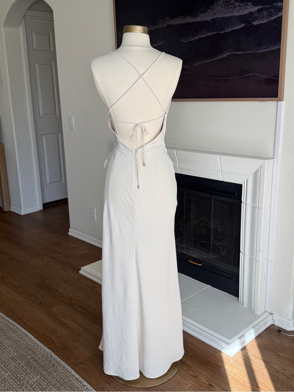Significant Other Minimalist Cream Textured Twist-Front Maxi Dress Slit Sz 2 - Picture 5 of 16